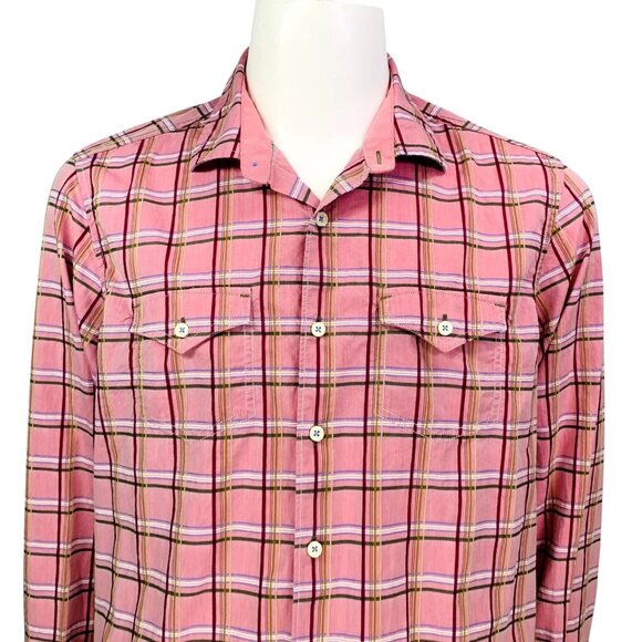 Tommy Bahama Jeans Mens Shirt Island Modern Fit Pink Plaid Long Sleeve Size L - Picture 4 of 15